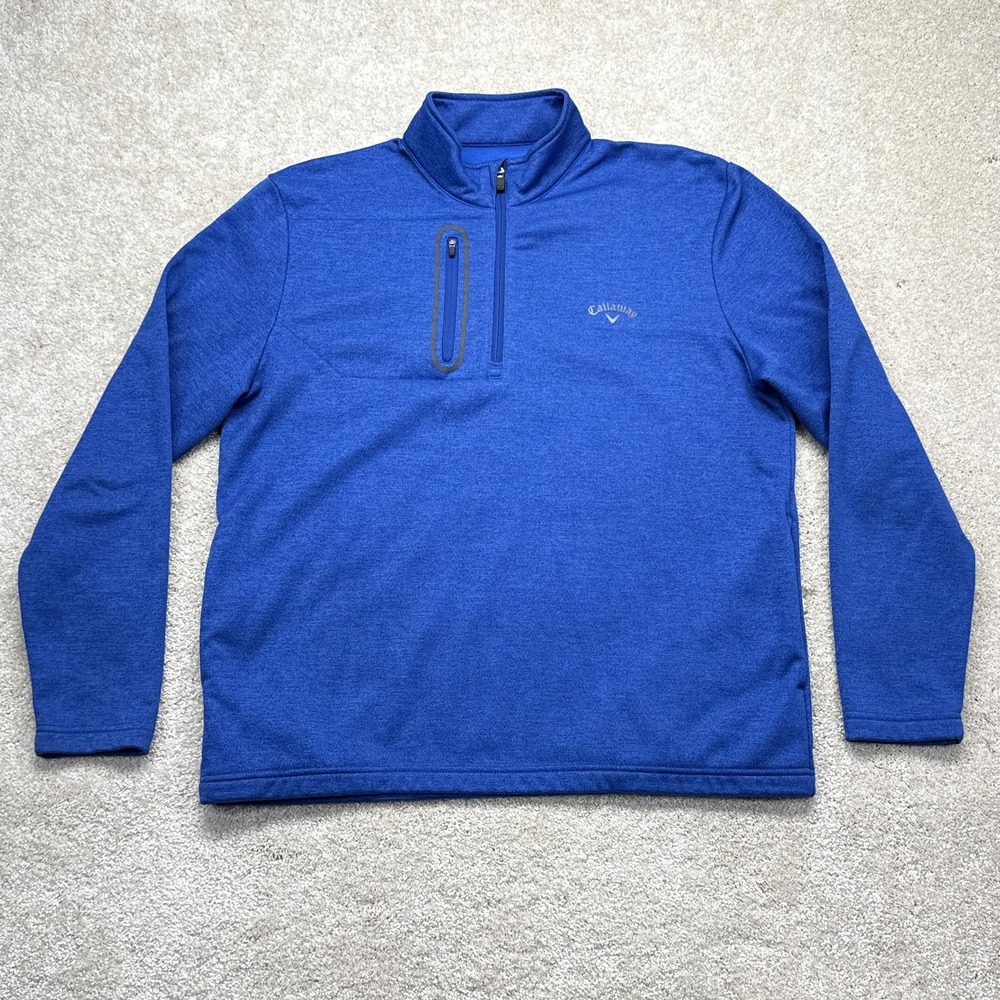 Callaway Golf Pullover Mens Large Blue 1/4 Zip Fleece Lined Mock Neck‎ Top